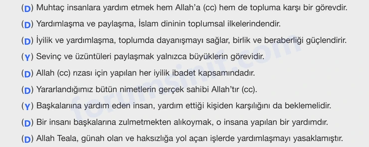 8. Sınıf Din Kültürü Sayfa 43 Cevapları Bilim ve Kültür Yayınları