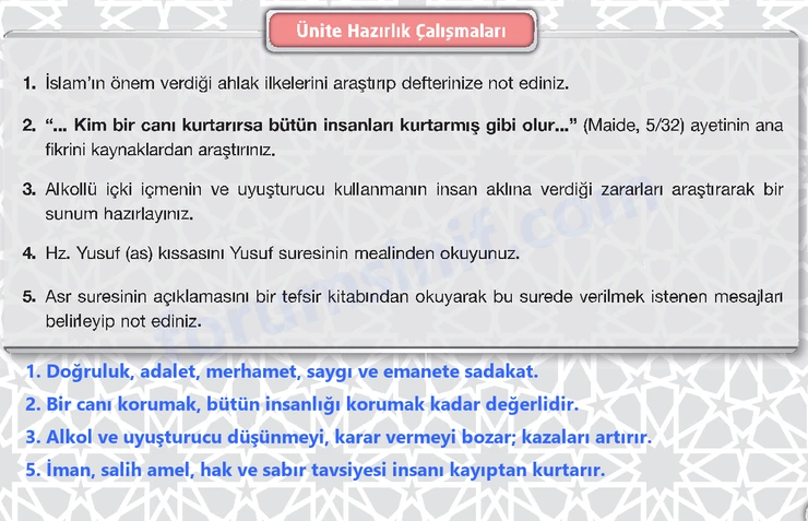 8. Sınıf Din Kültürü Sayfa 63 Cevapları Bilim ve Kültür Yayınları