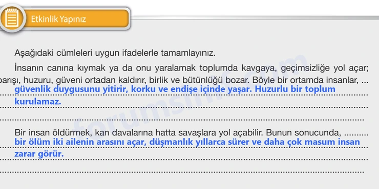 8. Sınıf Din Kültürü Sayfa 69 Cevapları Bilim ve Kültür Yayınları
